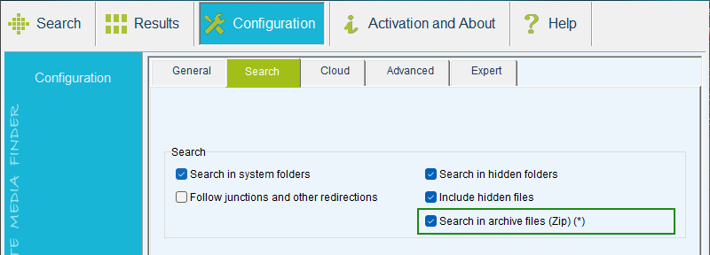 Configuration search tab
