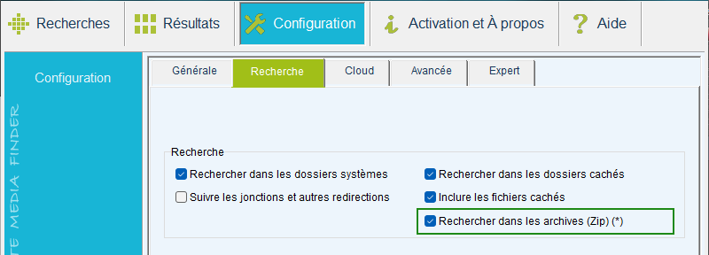 Configuration search tab